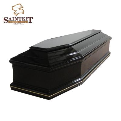 China European Style European Style Customized Solid Black Wood Casket Funeral Casket With Handle For Adult OEM for sale