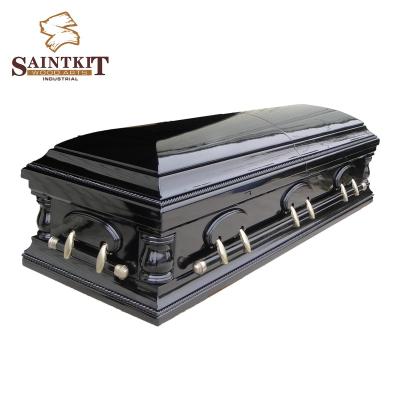 China American Style Hot Selling American Style Customized Veneer MDF Casket Wooden Funeral Casket With Handle For Adult OEM for sale