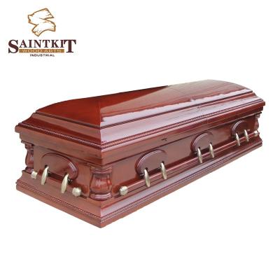 China American Style Hot Selling American Style Customized Veneer MDF Casket Wooden Funeral Casket With Handle For Adult OEM for sale