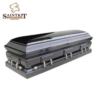 China American Style Hot Sale American Style Customized Black Wood Veneer MDF Casket Funeral Casket With Handle OEM for sale