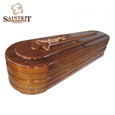 China European Style Christian Customized Solid Wooden Funeral Casket Casket For Adult With Crucifix for sale