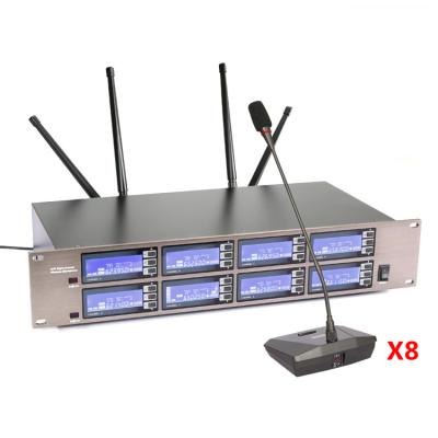 China 8 Channels/4 Antenna/8 Channels Gooseneck Microphone UHF 8 Channel Digital Conference Microphone System 8 Wireless Table Gooseneck Meeting Microphone for sale