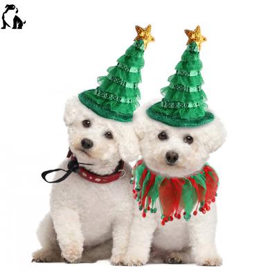 China Viable HANDOU Dog Supplies Pet Christmas Trees Hat Dog Christmas Hat and Scarf Set Cat Hat Collar Ornament for sale