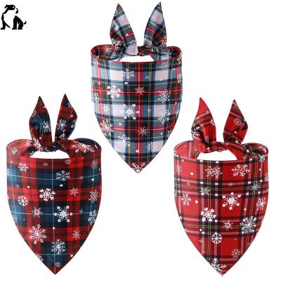 China New Design HANDOU Dog Christmas Scarf Christmas Double Sided Snowflake Plaid Pet Viable Triangle Scarf Products for sale