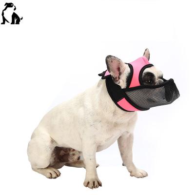 China Safety Viable Adjustable Breathable Bulldog Anti Bite Bark Chew Mask HANDOU Short Mouth Dog Muzzles for sale