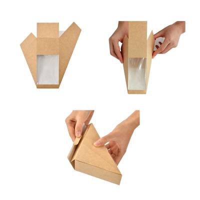 China Windowed Disposable Wholesale Triangle Kraft Paper Sandwich Food Boxes for sale