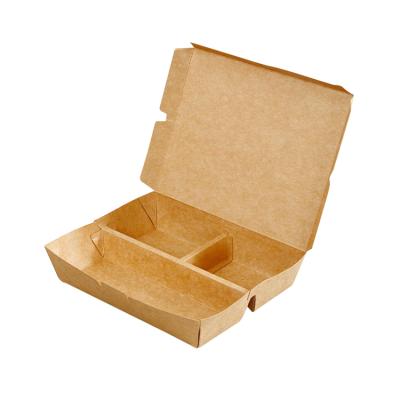 China Biodegradable Wholesale Disposable Multi - Divider Brown Paper Take Out Box Packaging Meal Take Out Boxes for sale