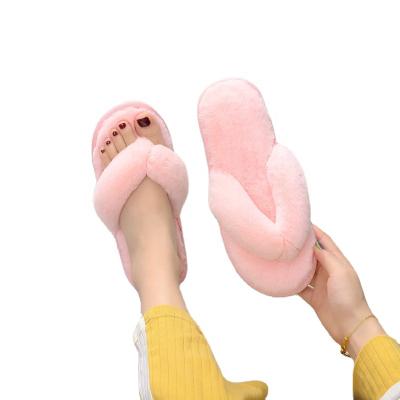 China Wholesale One Autumn Plush Ladies Printing Color Slippers Fashion Trend Ladies Fluffy Word Fluffy Slippers Fashion Trend Fur Slipper for sale