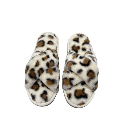 China Wholesale Fashion Trend Ladies Slippers Autumn Plush Ladies Printing Color Furry Embroidery One Word Slippers Women Fashion Fluffy Slipper for sale