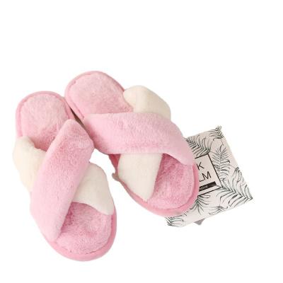 China New Design Trend 2021 Fashion Ladies Slippers Autumn Plush Ladies Printing Color Furry Embroidery Cross Upper Fluffy Slippers for sale