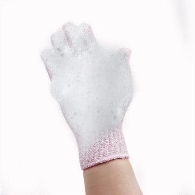 China EXFOLIATING factory price scrub glove exfoliating two-sided five-finger nylon bath glove for sale