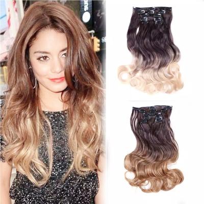 China V-Tip Hair 17 Inch Long Curly Wavy Hair 6 Pieces Clip In Hair Extensions for sale