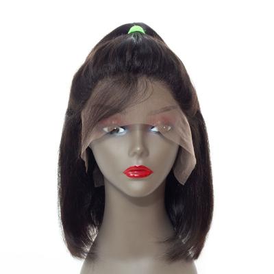 China Swiss Wave 9A 1B Silky Straight Human Hair HD Lace Front BoB Wig With Baby Hair for sale