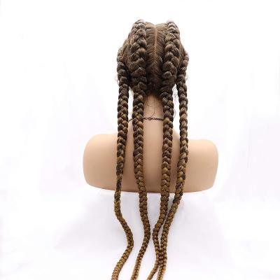 China Synthetic Elastic Lace Double Twist Braided 4 Box Braid Lace Front Wig With Baby Hair for sale