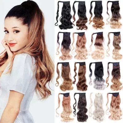 China V-Tip Hair Easy To Use Synthetic Loop Hairpiece Ponytail De Silk Horse Wrap Around Paste Magic Clip In Ponytail for sale