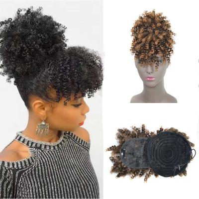 China X-Ring Hair Factory Price Afro High Blowout Curly Synthetic Drawstring Ponytail With Bangs for sale