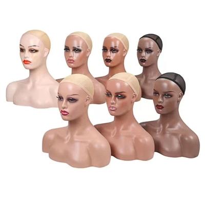 China With wig factory price women's hair wig scarf cap props matte gold show head double shoulder mannequin head skin color model for sale