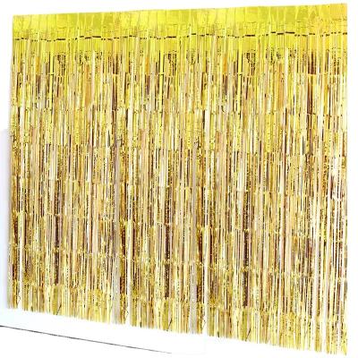 China Shiny Gold Tinsel String Foil Fringe Curtain Party Decorations Aluminum Custom Metallic Curtain Celebration for sale