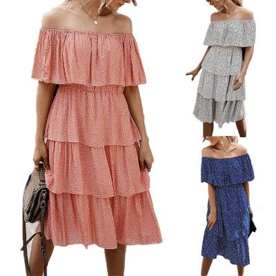 China Women Summer Anti-Static Backless Tiered Off Shoulder Pleated Midi Casual Dresses for sale