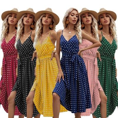 China Anti-Static Sleeveless Backless Chiffon Polka Dot Summer Midi Slip Casual Dresses Smocked For Women for sale