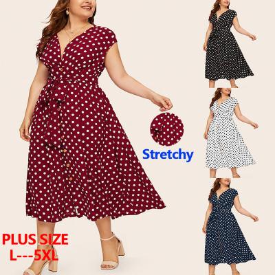 China Viable Short Sleeves Buttons Ladies Belts For Polka Dot Dress Maxi Plus Size Summer Casual Women's Dresses for sale