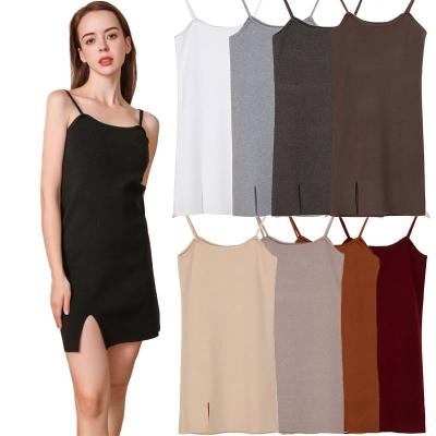 China Solid Color Summer Dress Anti-Static Sleeveless Backless Women Knit Slip Short Casual Dress With Slit for sale