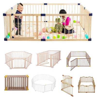 China Easy Assembly Wooden Playpen Kids Baby Playpen Square Baby Fence Wooden Crawling Railing for sale