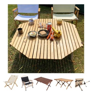 China Modern cheap outdoor wooden camping table roll pine wood camping kitchen table for sale