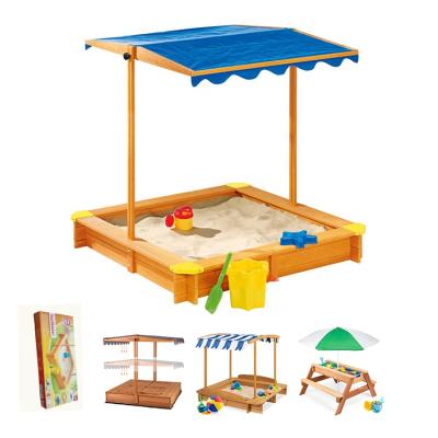 China Backyard Play Set Outdoor Backyard Wooden Convertible Canopy Covered Sandbox Bench Storage Sandbox for sale