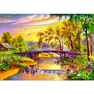 China Waterproof+ECO-Friendly Bridge Water Flow Landscape Full Diamond Home Living Room Decorative Diamond Painting for sale