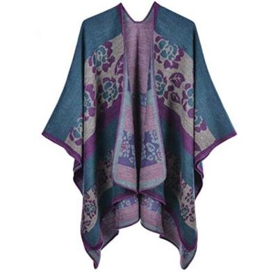 China New European American Hot Sell Women's Youth Floral Print Shawl Poncho Cape Winter Warm Soft Female Bridal Ponchos for sale