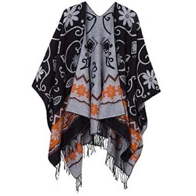 China 2022 New Fashion Retro Shawl Ink European American Style Lotus Jacquard Shawl Winter Woman's Covering Coat for sale