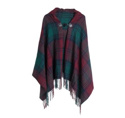 China Custom American European Pattern Plaid Morandi Shawl Cashmere Shawl Hooded Poncho Women Cloak Winter for sale