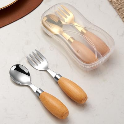 China American Style New Arrival Food Grade Wooden Handle Stainless Steel Flatware with Case for Kids Cutlery Set for sale