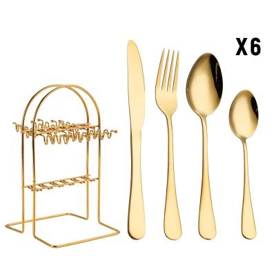 China Sustainable Promotion 24pcs Cutlery Set Stainless Steel Flatware Tableware For 6 People Spoon Set with Holder for sale