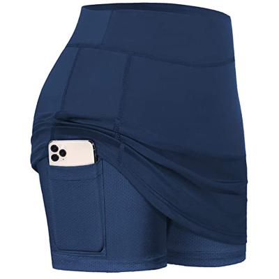 China Anti-Wrinkle Women Solid Color Sports Shorts Breathable Compression Liner Tennis Skirt With Pocket for sale