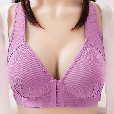 China Front Buckle Gathers Comfortably Cotton Women's Bra Front Buckle Underwear Large Size Thin Bra QUICK DRY No Steel Ring for sale