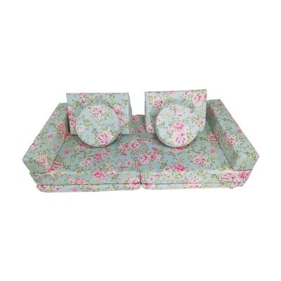 China Jela Eco-Friendly Floral Patterns 8 Pcs Set Kids Play Couches Sofa With 2 Triangle Pillows And 2 Armrests And 2 Hoops For Reading Forts for sale