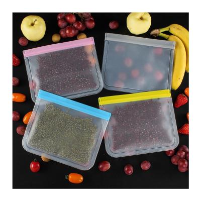 China Sustainable Transparent Reusable Food Storage Bags Organizer PEVA Silicone Storage Bags For Snacks Vegetable for sale