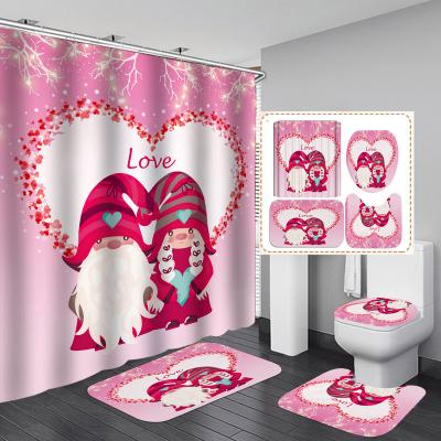 China Viable Custom Made Bathroom Cover And Shower Curtain Sets With Covers Polyester Valentine Christmas Shower Curtains Bathroom for sale