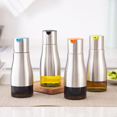 China Sustainable Stainless Steel Dressing Dispenser Bottle Kitchen Cooking Olive Oil Cruets Glass Oil Pot for sale