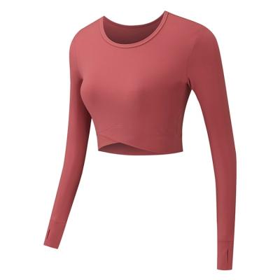 China Wholesale Customized Good Quality 87% Long Sleeve Nylon Spandex +13% Long Sleeve Yoga Sports Top for sale