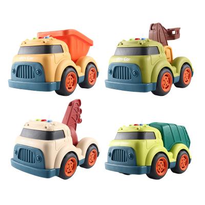 China Toy Slide Wheel Cartoon Dumper Diecast Trucks Toy For Children Music Light Engineering Series 3*AG13 (INCLUDED) for sale