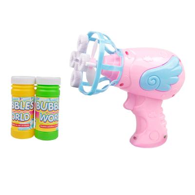 China Summer Plastic Party Playing Fan Bubble Toy Multi-Functional Soap Bubble Blower Gun for sale