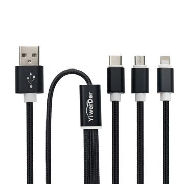 China Usb cable,YiwerDer 4FT Metal lightning Micro Type C 3-in-1 Nylon Braided USB Fast Charging Cable Cord for sale