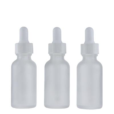 China Wholesale 1OZ 2OZ Serum Luxury Cosmetic Glass Packaging Stocked Essential Oil Frosted Boston Round Glass Dropper Bottle for sale