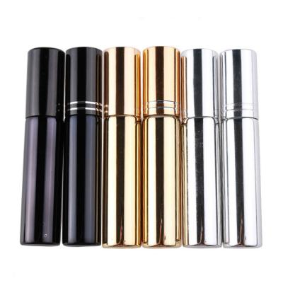 China 10ml UV Refillable Gold Perfume Spray Bottle Glass Atomizer Container Silver Black Cosmetic Liquid Bottle With Spray Cap for sale