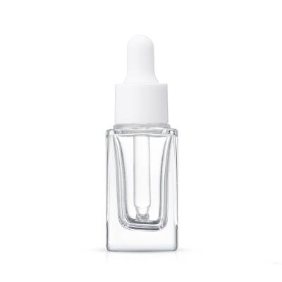 China Square Dropper Cosmetic Bottle 15ml Thick Bottom Square Transparent Essential Oil Glass Bottle for sale