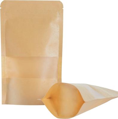 China Doypack Eco Friendly Recyclable Recyclable Ziplock Brown And White Kraft Craft Paper Stand Up Pouches Food Packaging Bags With Window for sale