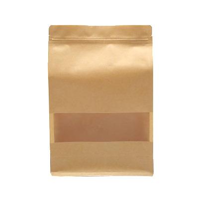 China Brown Eco-Friendly Recyclable Paper Bag Craft Recyclable Doypack Snack Package Paper Bag Flat Bottom Zipper Paper Bag With Clear Window for sale